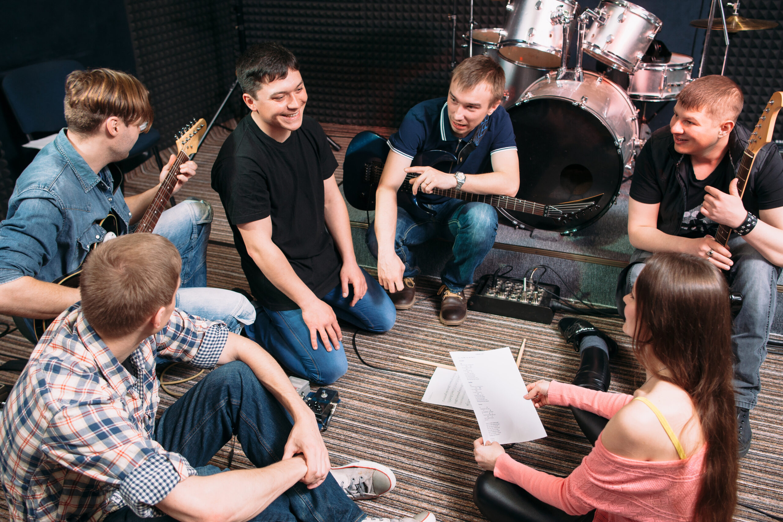 musicians training new song on the floor